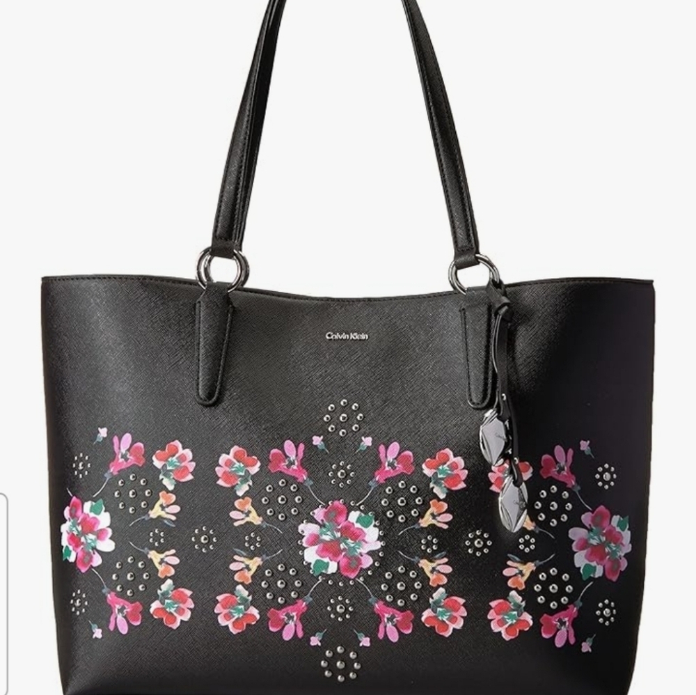 Calvin Klein Reese Floral Printed Saffiano Large Tote Laptop Bag